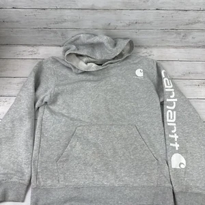 Carhartt Boys Size Large 12 Hoodie Kids Youth Gray Sleeve Logo Hunting - Picture 1 of 9