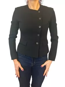 MORGANE LE FAY SILK BLACK CROP JACKET BLAZER ASYMMETRIC WOMEN'S SMALL - Picture 1 of 12