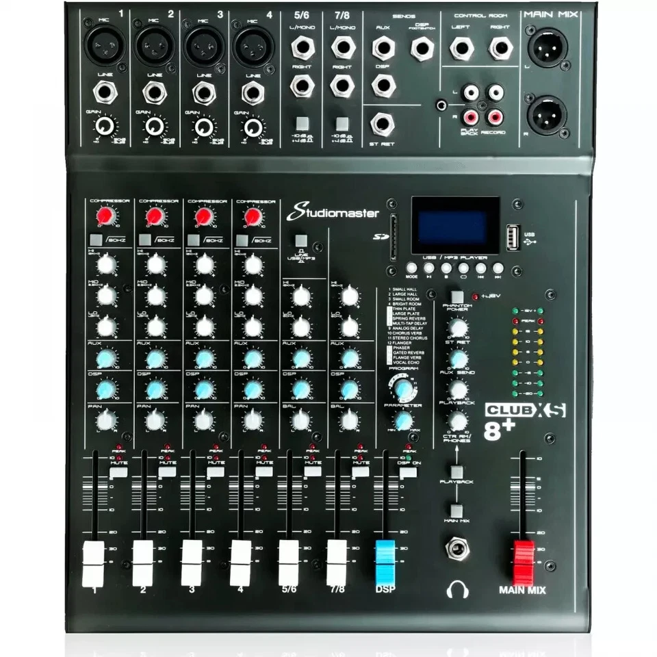 Studiomaster CLUB XS 8+ 8 Channel Mixer USB SD BT Playback DJ for Karaoke & PA - Image 1 of 4