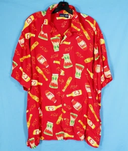 CHEROKEE Red Hawaiian Camp Shirt BUTTON-UP RED/MULTI Hot Sauce Bottles TABASC0 L - Picture 1 of 5