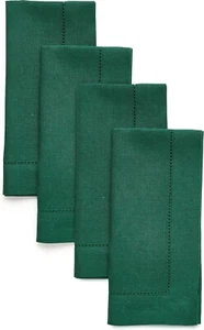 Luxurious 100% Linen Napkins Set of 4 – Rainforest Green, Easy Care Hemstitch - Picture 1 of 7