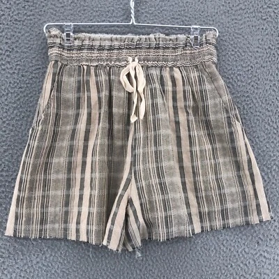 BKE шорты женщин средний бежевый в полоску хлопок необработанный кромки со сборками талии карманы новый с Ярлыками - Изображение 1 из 4