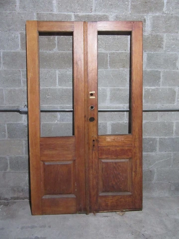~ ANTIQUE OAK DOUBLE ENTRANCE FRENCH DOORS ~ 50 x 84 ~ ARCHITECTURAL SALVAGE Cover