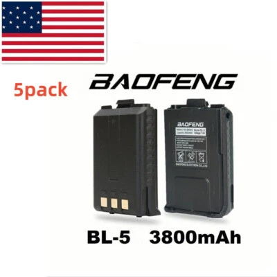5X BAOFENG BL-5 Extended 3800mAh Battery for UV-5R UV-5R Plus BF-8F Series Radio - Image 1 of 4