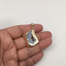 30.5 cts Agate Druzy Slice Geode Pendant Electroplated Gold Plated @Brazil, C914