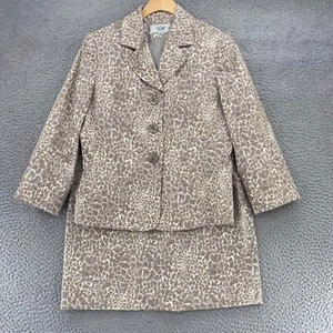 Le Suit Set Womens 6 Petite Beige Floral 3/4 Sleeve Above Knee Pencil Skirt Work - Picture 1 of 18