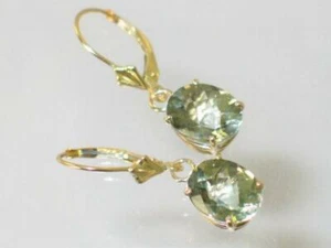 14k Gold Leverback Earrings, Green Amethyst, E107 - Picture 1 of 6