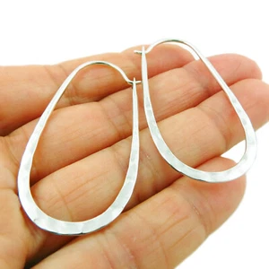 Pendientes de gota ovalada de plata esterlina 925 de aros largos - Imagen 1 de 5