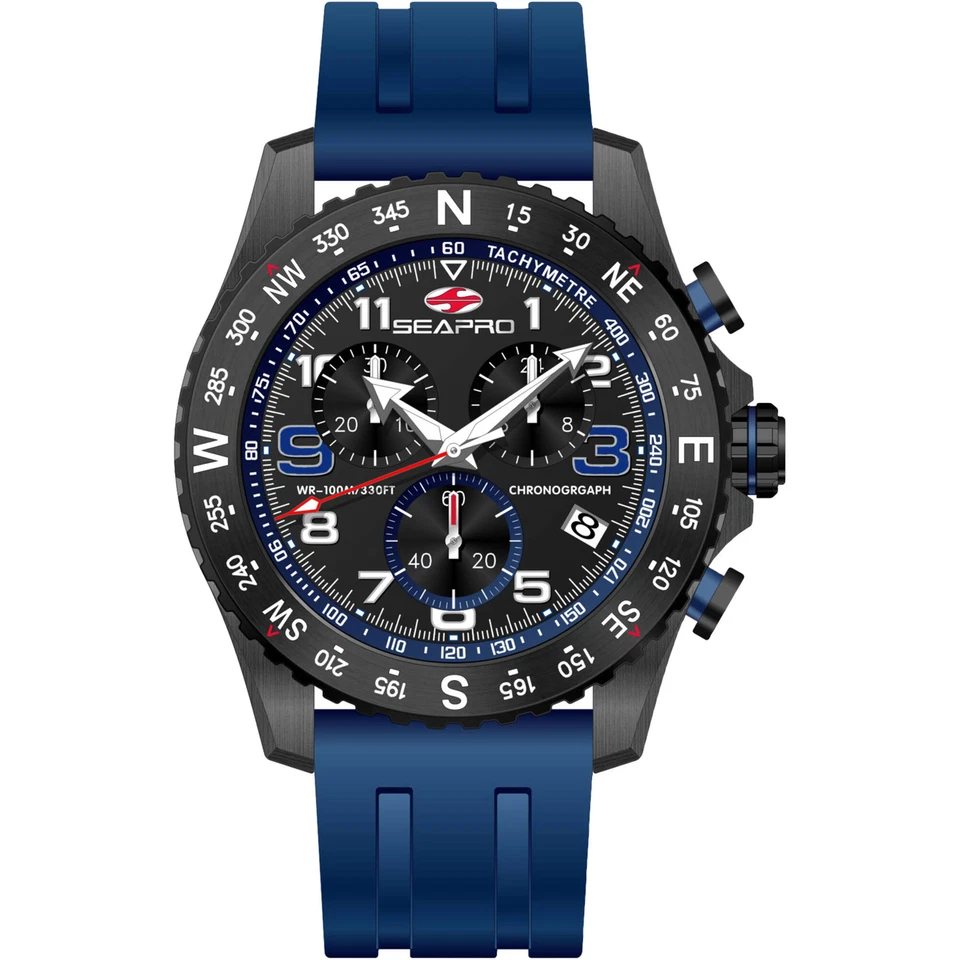 Seapro Men's Watch Gallantry Quartz Black Dial Blue Rubber Strap SP9733 - Image 1 of 1