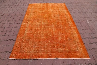 Orange Bedroom Carpet Turkish Hand Knotted Distressed Boho Area Rug 5x8ft - Image 1 of 4