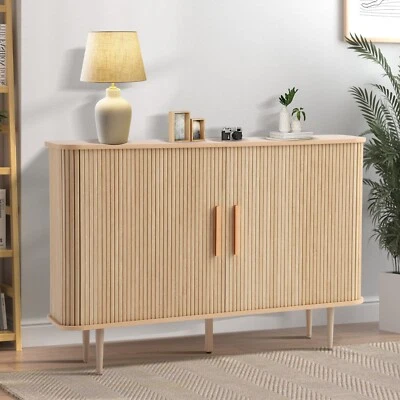 47" Sideboard Buffer Cabinet with Fluted Slide Doors, Tambour Storage Cabinet - Image 1 of 4