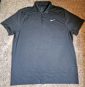 Nike Dri-Fit Polo Short Sleeve Shirt Striped Mens 2XL Black Gray - Picture 1 of 5