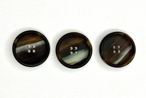 Plastic Marbled Coat Buttons 1.25" Set of 3 Vintage Brown White Raised Edge - Picture 1 of 4