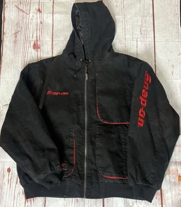 Vintage Snap On Black Canvas Hooded Zip Up L Jacket Mens Size XL Rugged - Picture 1 of 7