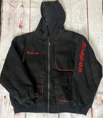 Vintage Snap On Black Canvas Hooded Zip Up L Jacket Mens Size XL Rugged - Image 1 of 4