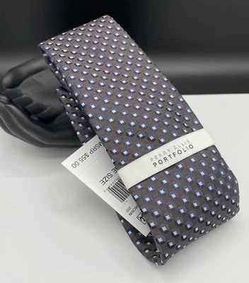 Corbata PERRY ELLIS Portfolio para hombre 100 % poliéster ~ marrón ~ Berman limpia Foto 1 de 3