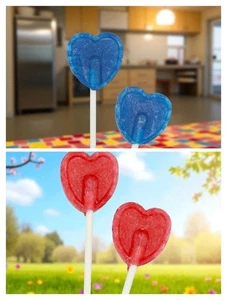 Lutscher mit Fruchtgeschmack - blau & rot herzförmig, glutenfrei, vegan, Gelatine - - Bild 1 von 23