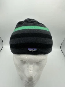 Patagonia gestreifte Beanie Mütze grau schwarz grün Winter Strickmütze One Size - Bild 1 von 6