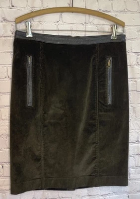 Falda lápiz de pana BURBERRY BRIT para mujer US 10, ribete de cuero, marrón chocolate Foto 1 de 4