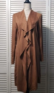 Philosophy Faux Suede Open Jacket Women's Large Brown Waterfall Front Cinch Back - Picture 1 of 12