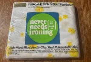 Vintage Style House Montgomery Ward Twin Size Spannbettlaken gelb geblümt BÜGELFREI NEU - Bild 1 von 8