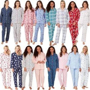 100% Brushed Cotton Pyjamas Ladies Winceyette Pyjama Set Size 8-26 - Picture 1 of 104