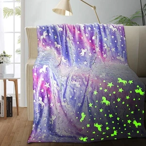 Unicorn Glow in The Dark Blanket 40"x60" Soft Fleece Throw for Girls Kids Ages - Picture 1 of 6