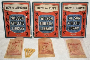 181u. 3X WILSON ATHLETIC LIBRARY = GOLF HOW TO PUTT, DRIVE & APPROCH + 12 TEES - Picture 1 of 2