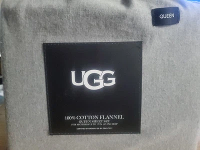 NOVO UGG® Flanela de Algodão 4PÇS QUEEN Conjunto de Lençóis Cinza Urze Compatível com Colchão 17"  - Imagem 1 de 2