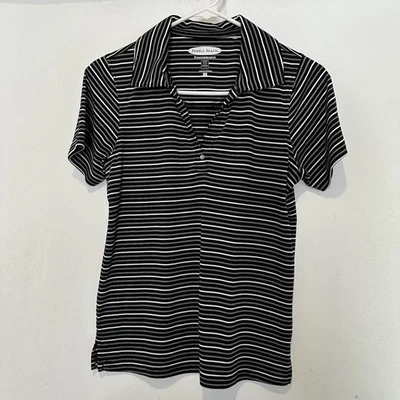 Camisa de Golf Pebble Beach Pequeña Negra Blanca Rayas Cuello Corto Slv Pickle Ball Foto 1 de 4