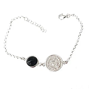 PULSERA TETRAGRAMATON PLATA DE LEY y ÓNIX natural cabujón redondo 8mm y Estuche - Imagen 1 de 5