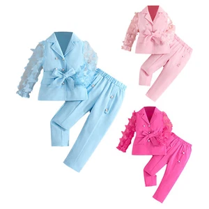 Kids Girls Set Casual Daily Coat Set Belt Design Pants Set Fashion Trends Lapel - Picture 1 of 42