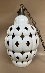 Mid Century Pottery Glaze Beehive Moroccan Exotic Swag Pendant Pierced Light - Picture 1 of 15