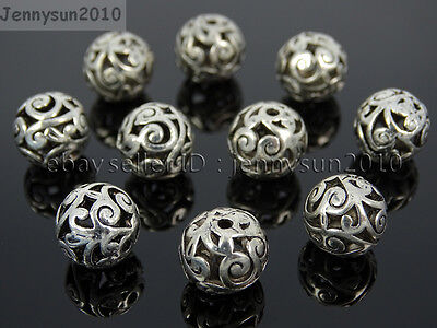 Tibetan Silver Carved Patterned Hollow Connector Round Spacer Charm Beads 8-12mm • 0.99€