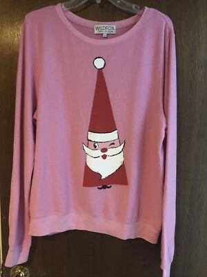 Wildfox Raro Guiño Santa Gnomo Suelto Playa Sudadera En Rosa Talla Grande Foto 1 de 4