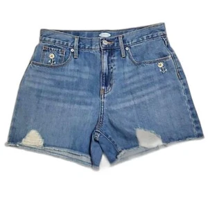 Old Navy Girls Sz 16 Denim Jean Shorts Raw Hem Adjustable Waist Daisy Flowers - Picture 1 of 6