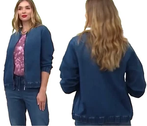 NEW SKINNY GIRL SZ L BLUE Bomber Full Zip STRETCH DENIM Jacket SZ L - Picture 1 of 11