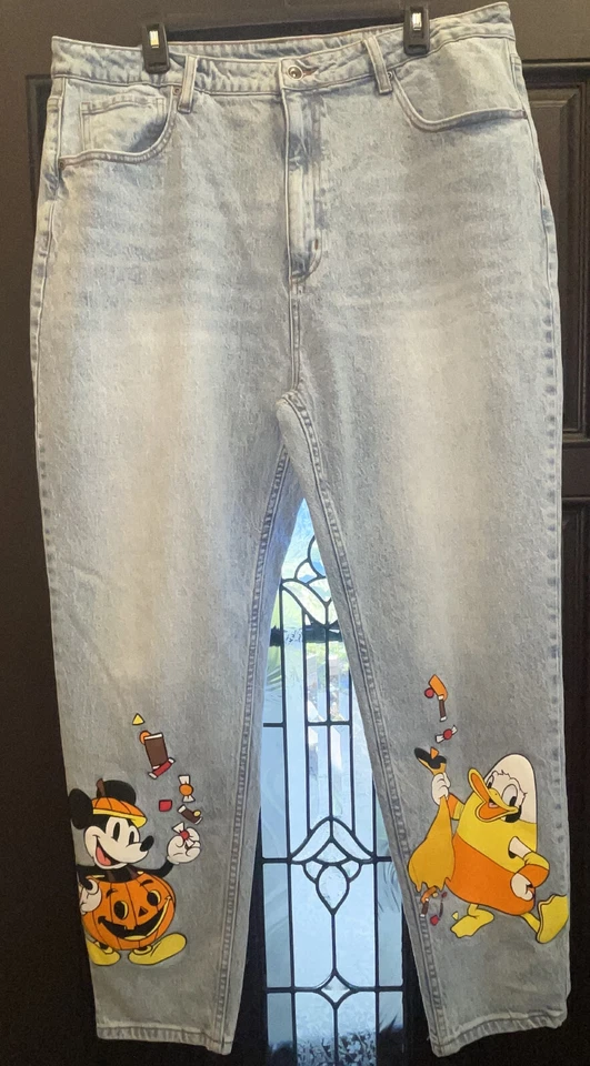 Pantalones de mezclilla Disney Her Universe para mujer 19 Mickey Donald Halloween azul tiro alto mamá Foto 1 de 4