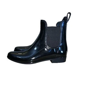 Sam Edelman Damen glänzend schwarz Tinsley Regenstiefel Größe 9 Knöchel Chelsea Leder - Bild 1 von 12