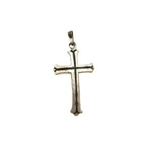 VTG Taxco Mexico Sterling Silver Black Stripe Cross Pendant Minimalist Unisex - Picture 1 of 5