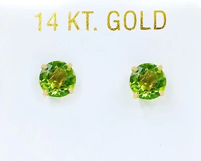 GENUINE 2.02 Cts PERIDOT STUD EARRINGS 14K SOLID YELLOW GOLD - Free Appraisal - Image 1 of 4