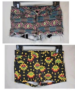 Celebrity Pink Original Denim Shorts Tribal Black Yellow Pink Blue Size 7 Low - Picture 1 of 11