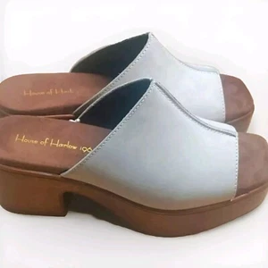 HOUSE OF HARLOW 1960 Griffin Ivory Platform Sandal Mule Leather Clog Size 9 - Picture 1 of 9