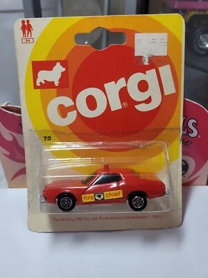 VintGe CORGI JUNIORS #70 FORD GRAN TORINO Fire Chief Carded New 1981. - Image 1 of 4
