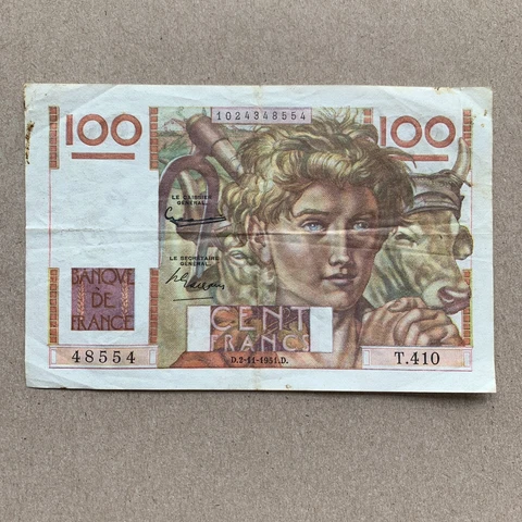 France 100 Francs Banknote French Currency JEUNE PAYSAN Impressionist Painter Cover