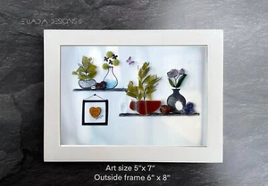 New Handmade Framed sea glass picture, wall art birds, home decor Glass Plants - Picture 1 of 4