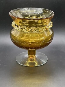 Bernstein Kunst Glas kontrollierte Blase angewendet Rüschen Sockel Vase 6" T - Bild 1 von 6