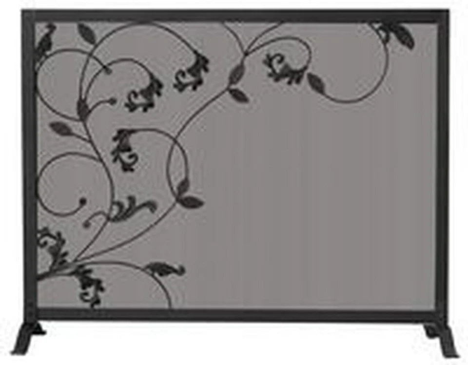 UniFlame Single Panel Flowing Leaf Design Wrought Iron Fireplace Fire Screen