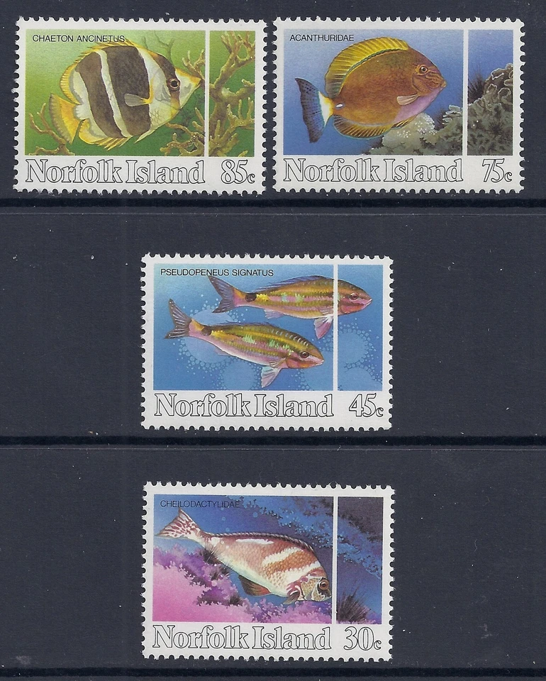 1984 NORFOLK ISLAND REEF FISH CONJUNTO DE 4 FINE MINT MNH - Imagem 1 de 1