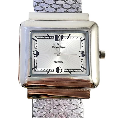 PREMIER DESIGNS Relógio de Quartzo Feminino Largo Estilo Art Deco Tanque Tom Prata LEIA - Imagem 1 de 4